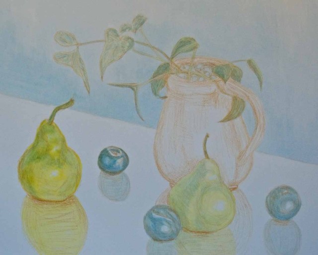 pitcher, plants, pears, plums painting 2