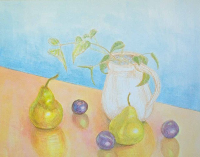 pitcher, plants, pears, plums painting 5
